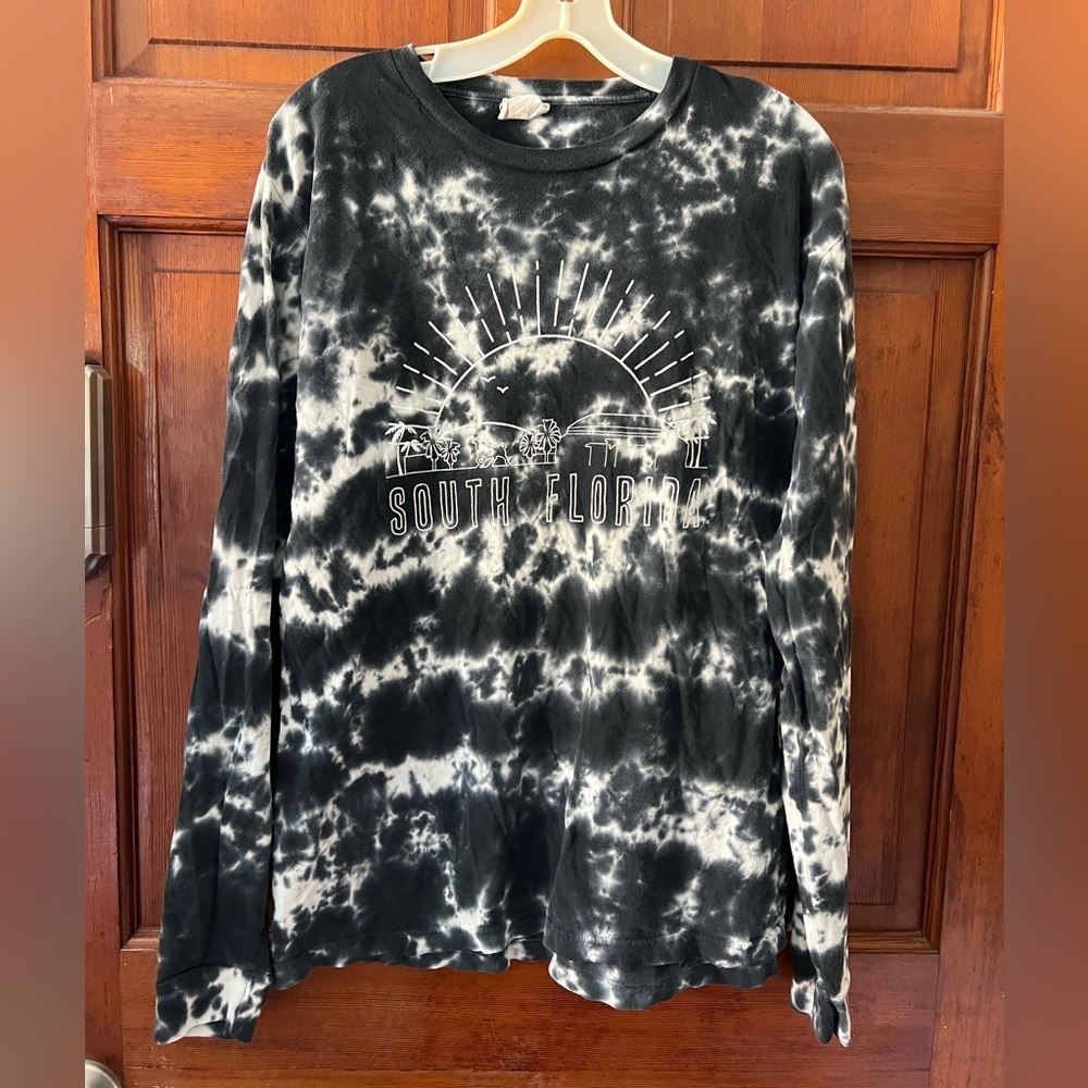 Threadfast South Florida Tie Dye Long Sleeve Tee Black White Size Large